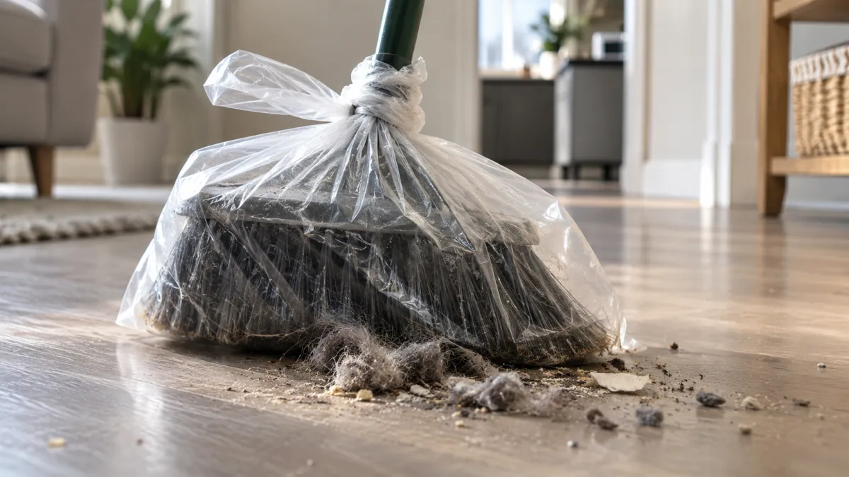 Waarom kappers een plastic zak over de bezem schuiven voordat ze gaan vegen (en het werkt ook thuis)