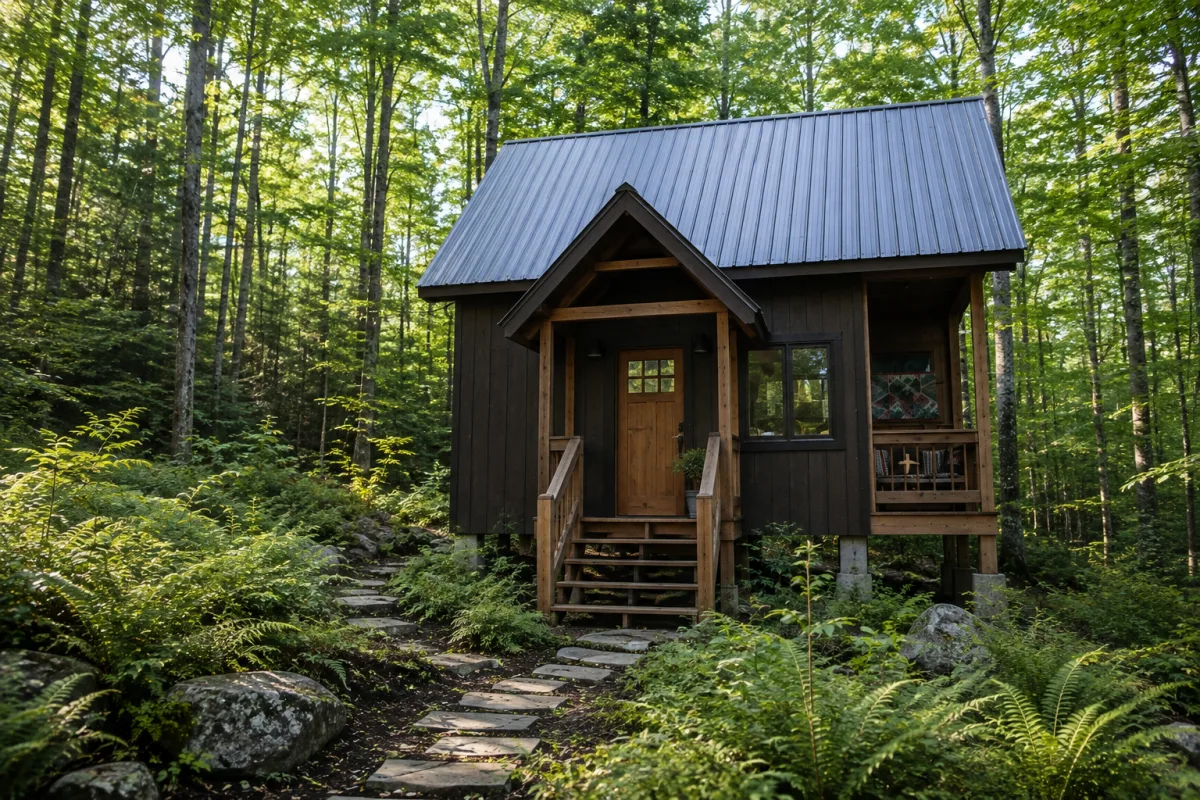 Dit gezin van vier woont in een piepklein huisje van 290 sq ft in het bos — maar wacht maar tot je de binnenkant ziet!