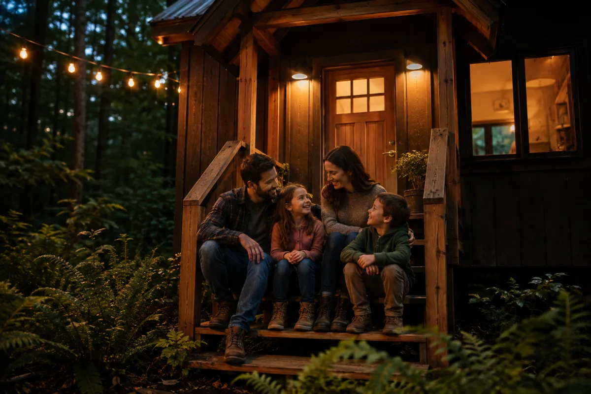 Esta familia de cuatro miembros vive en una diminuta cabaña de 290 pies cuadrados en el bosque… ¡Pero espera a ver cómo es por dentro!