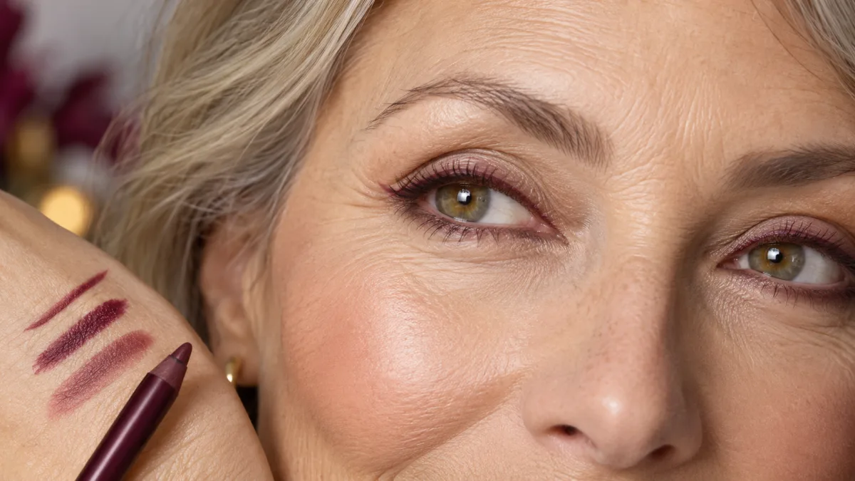 Makeup artists point to wine-red pencil for eyes over 50, and it beats black on the waterline