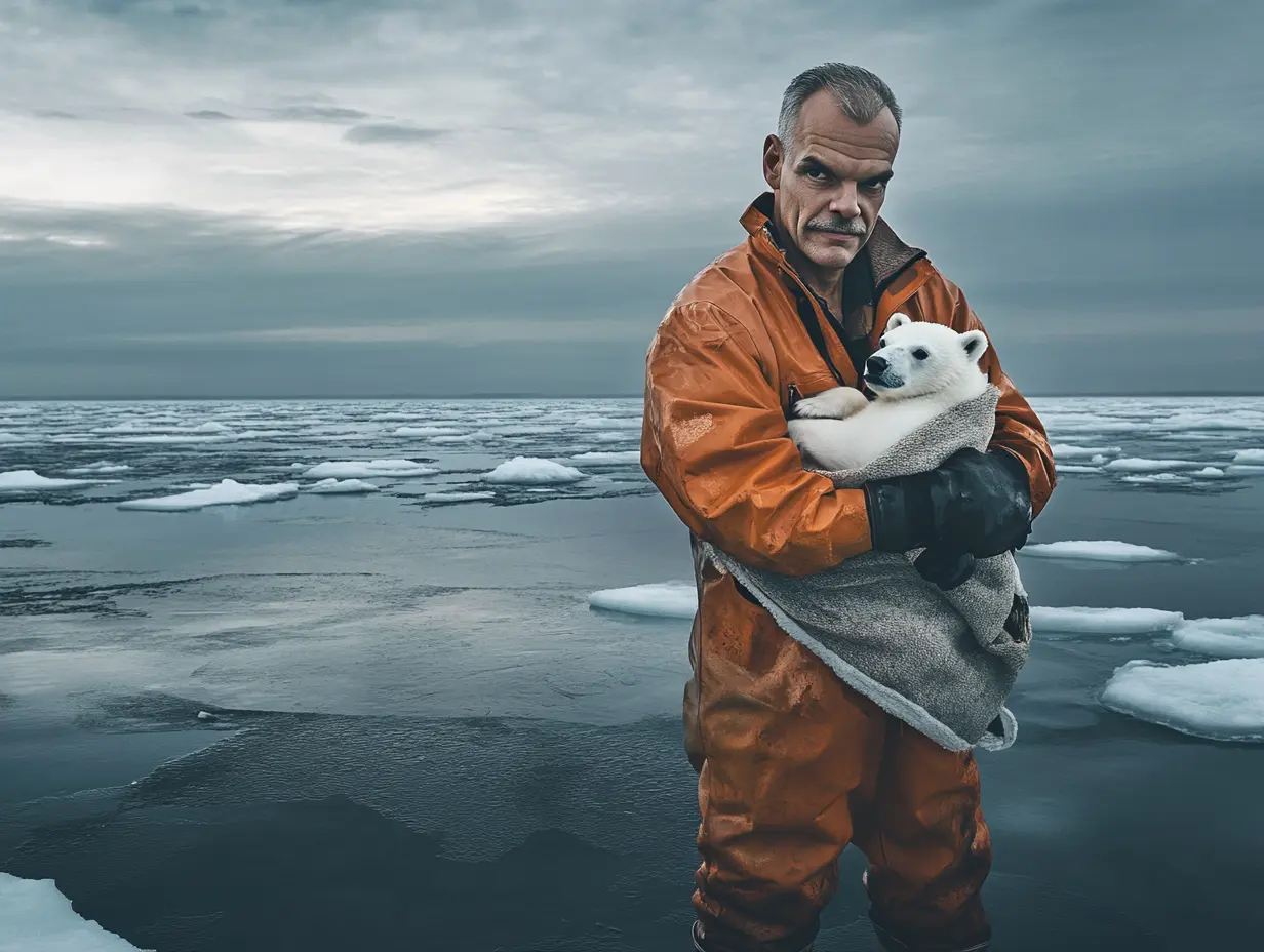Un ours polaire tente d'attirer l'attention d'un navire de pêche. Lorsque l'équipage comprend pourquoi, il fait descendre un navire de sauvetage