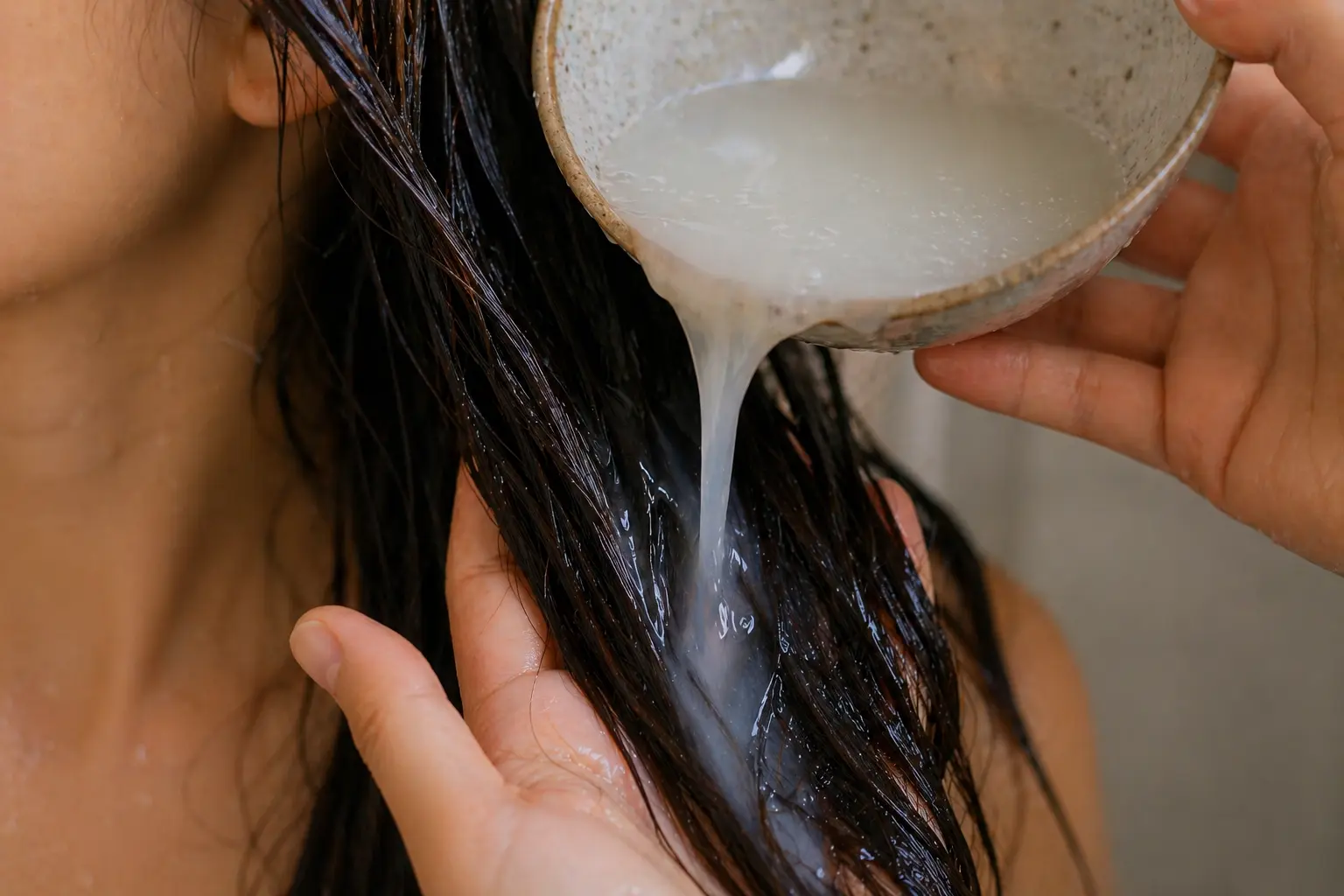 Elle a utilisé de l'eau de riz sur ses cheveux après que son amie lui ait recommandé de le faire - et c'est ce qui est arrivé