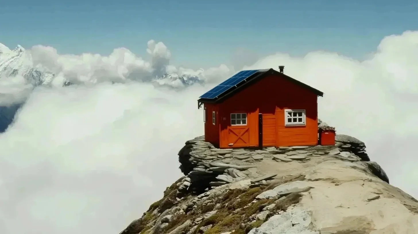 L'homme vit dans une cabane dans les montagnes