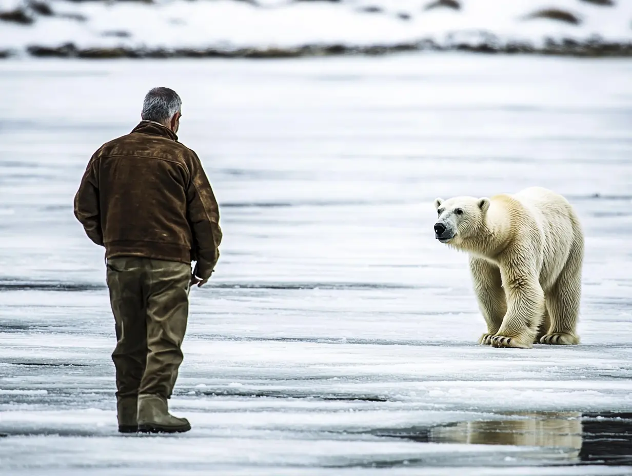 Il se croyait seul sur la glace, jusqu'à ce qu'un ours polaire géant apparaisse