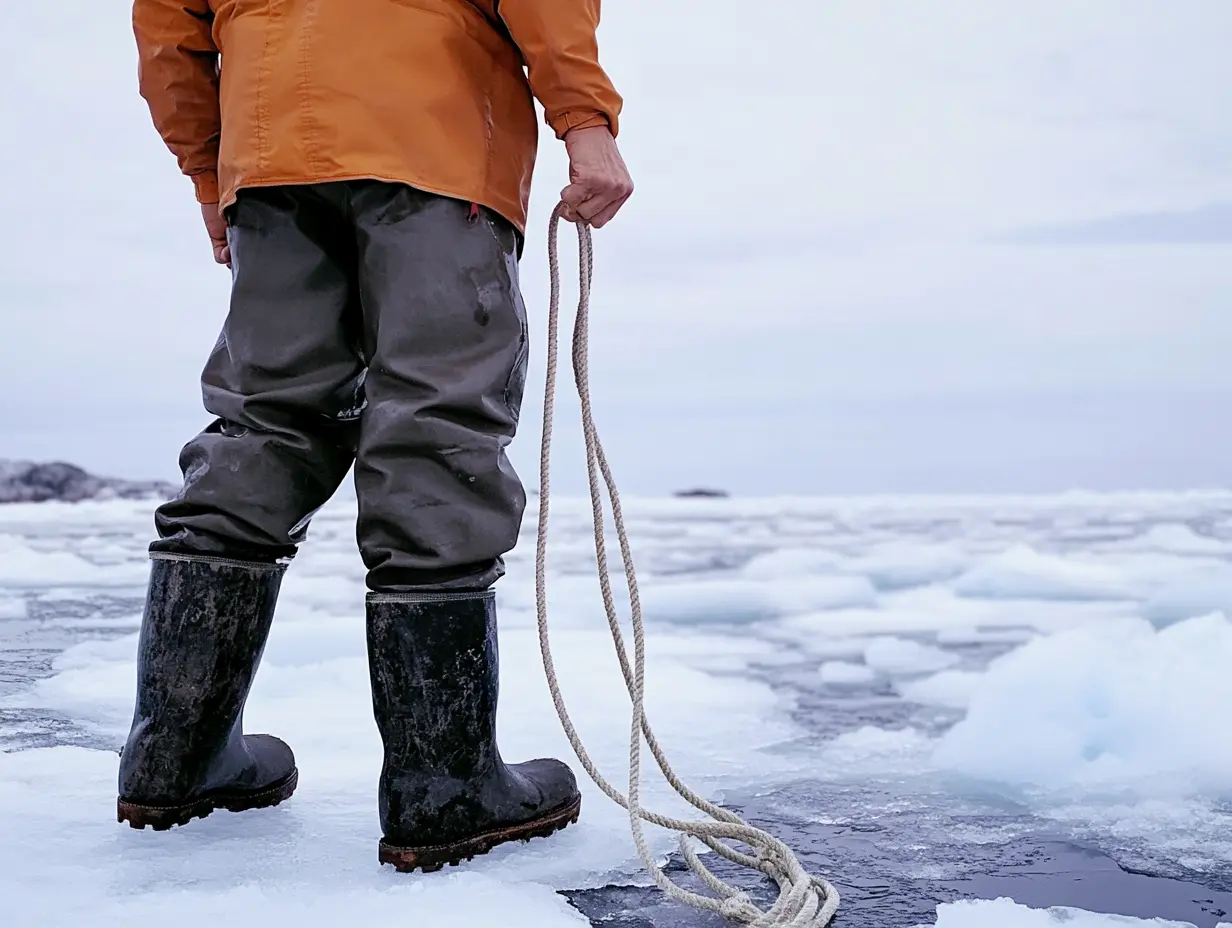 Un ours polaire tente d'attirer l'attention d'un navire de pêche. Lorsque l'équipage comprend pourquoi, il fait descendre un navire de sauvetage