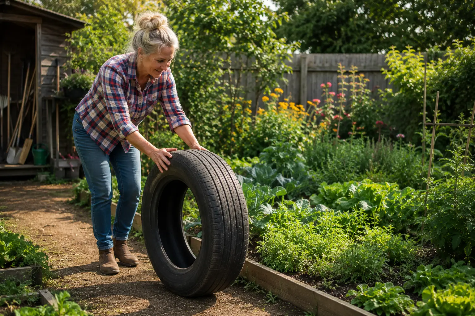 Vous n'allez pas en croire vos yeux : cette femme utilise de vieux pneus pour transformer son jardin en un véritable petit coin de paradis