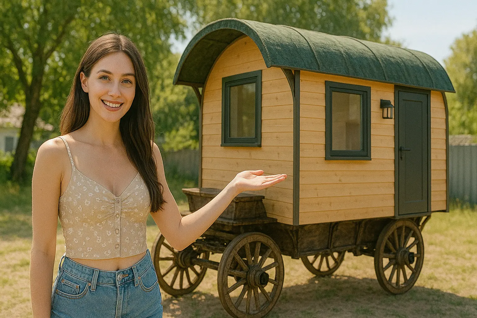 Woman Resides in a Horse Carriage Tiny House on Village Edge