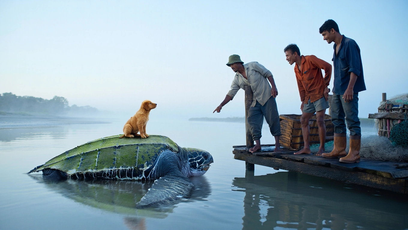 Giant Turtle Surfaces Near Dock – What’s on Its Back Leaves Fishermen Frozen