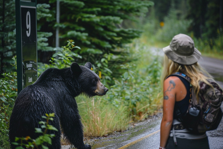 Woman Follows Bear into the Forest After It Unexpectedly Approaches Her at Bus Stop
