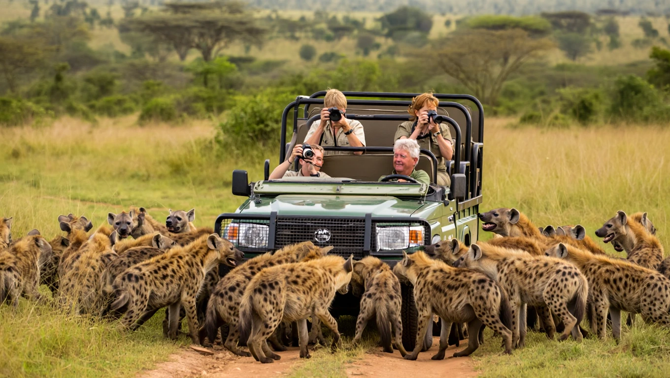 Safari Jeep Surrounded by Hyenas – But What the Driver Does Next Stuns Them All!