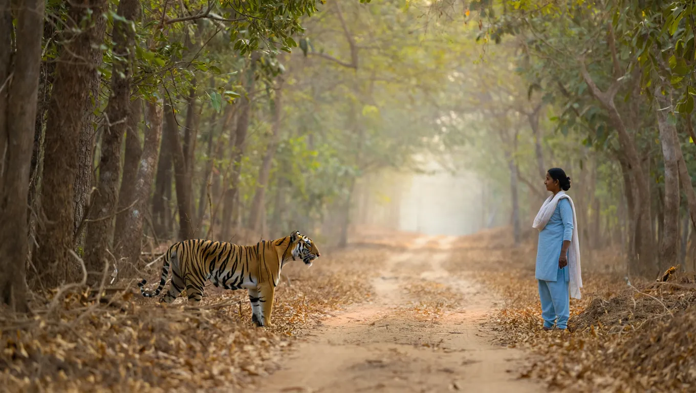 Tiger Appears on Hiking Trail – Woman Turns Pale When She Realizes What It’s Protecting