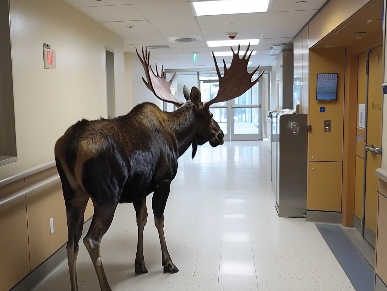 Moose Breaks Into Hospital—Nurse Brought to Tears by What She Sees on its Antlers.