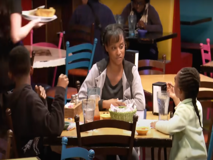 Single Mother and Kids at Restaurant Don’t Notice Man Sitting Behind Them