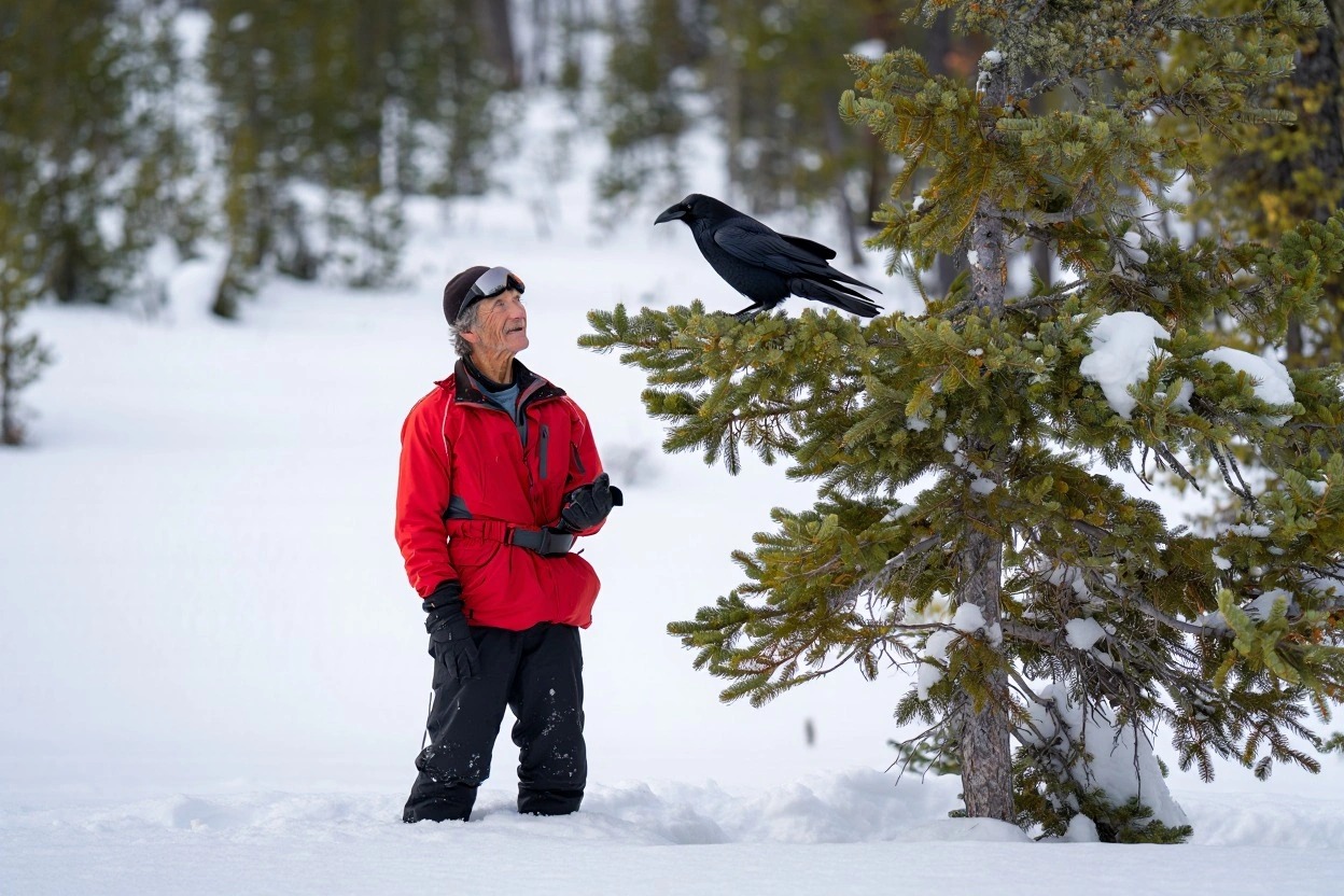 Raven Shows Lost Skier the Way to Safety