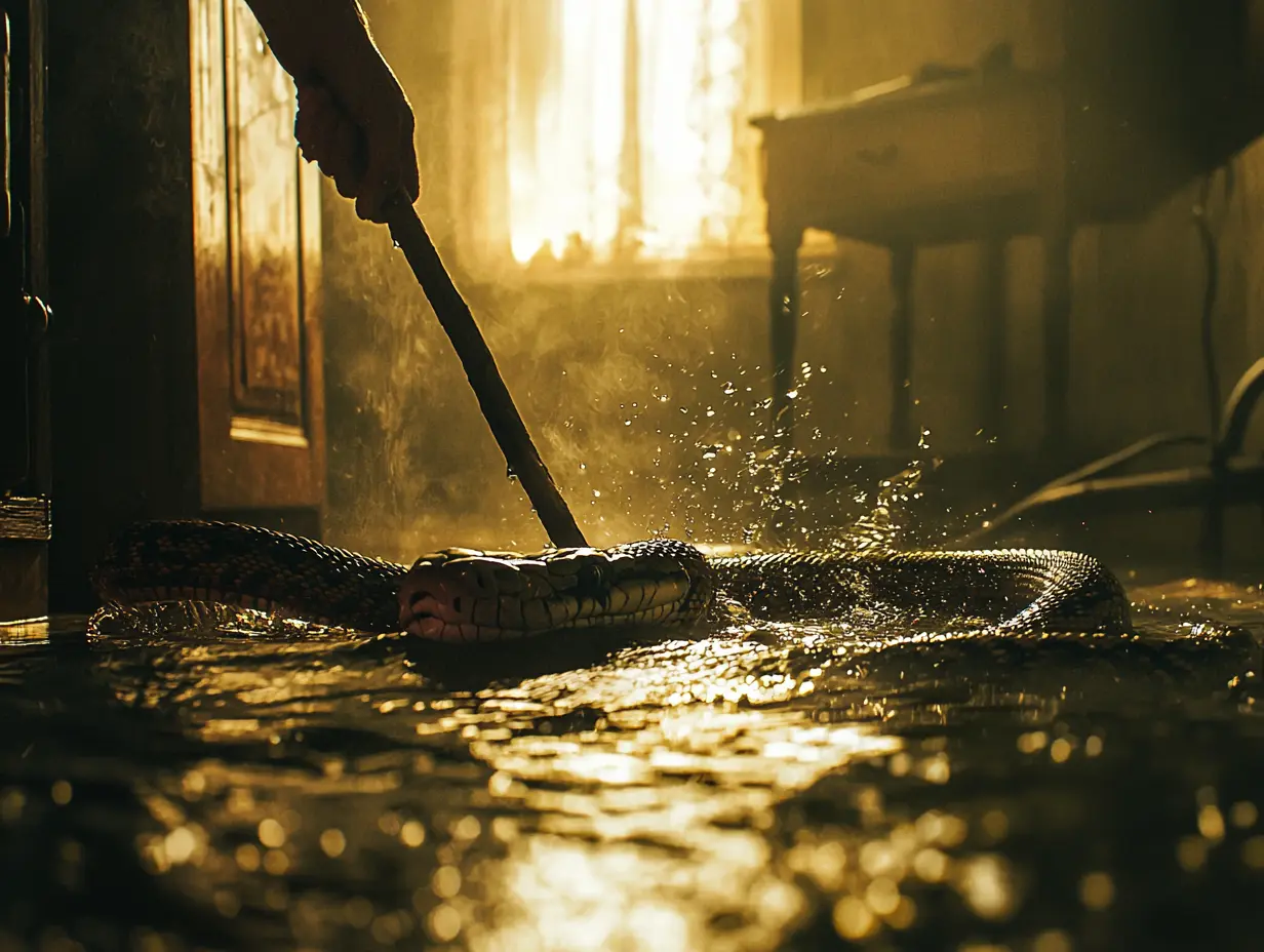 Floodwaters swallowed their home—but something terrifying floated in with it.