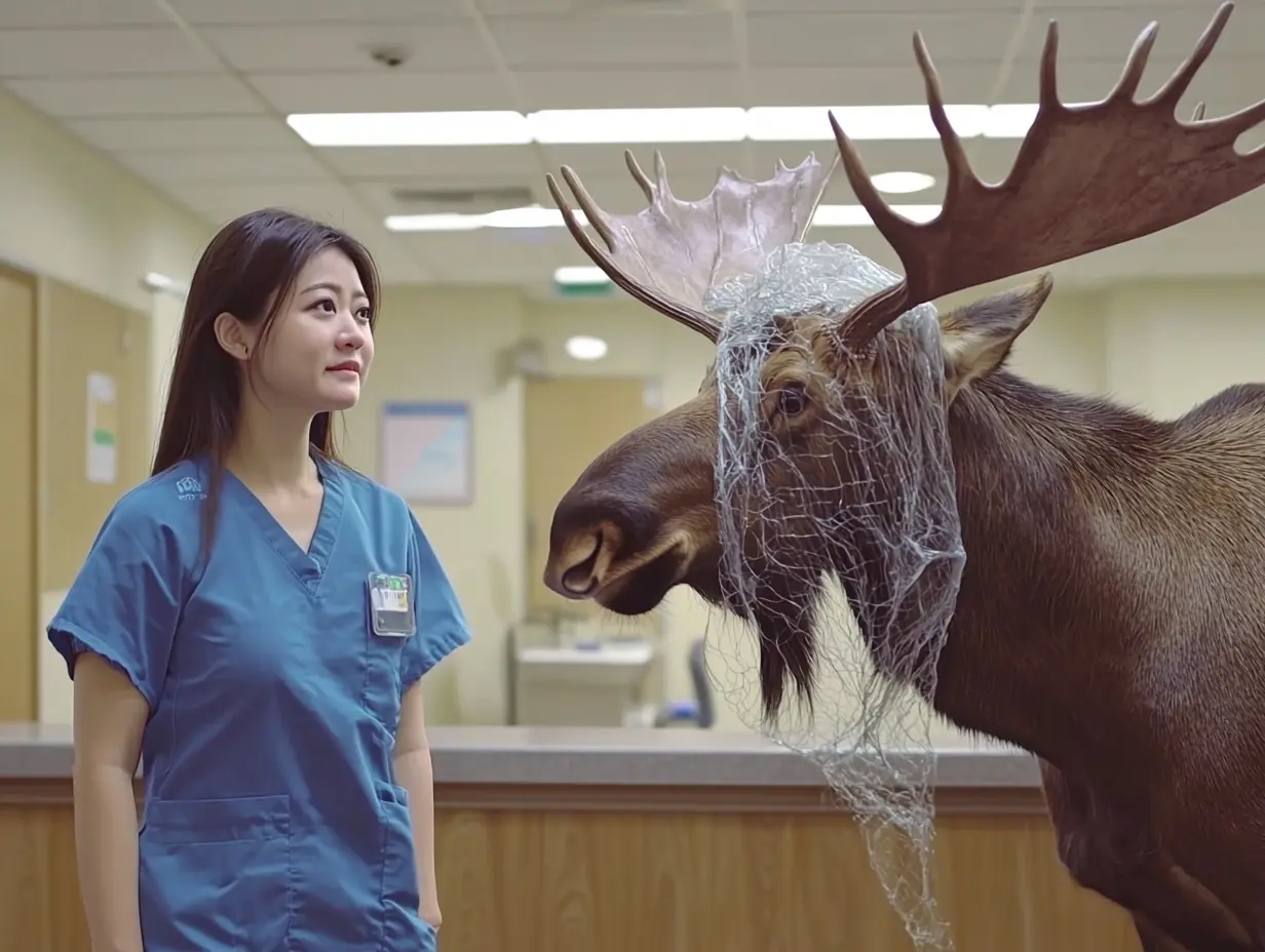 Moose Breaks Into Hospital—Nurse Brought to Tears by What She Sees on its Antlers.