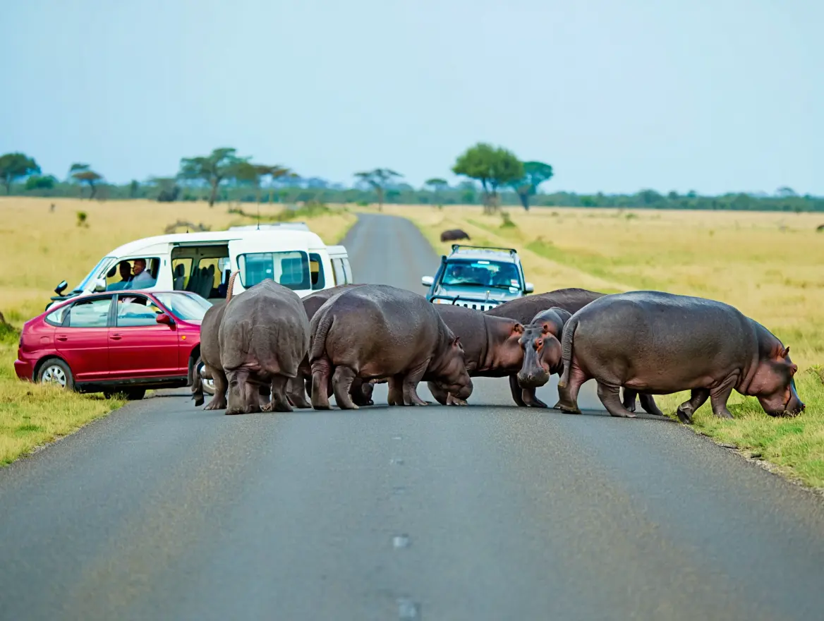 Hippo Herd Blocks Road for Hours – What They Were Protecting Stuns Onlookers