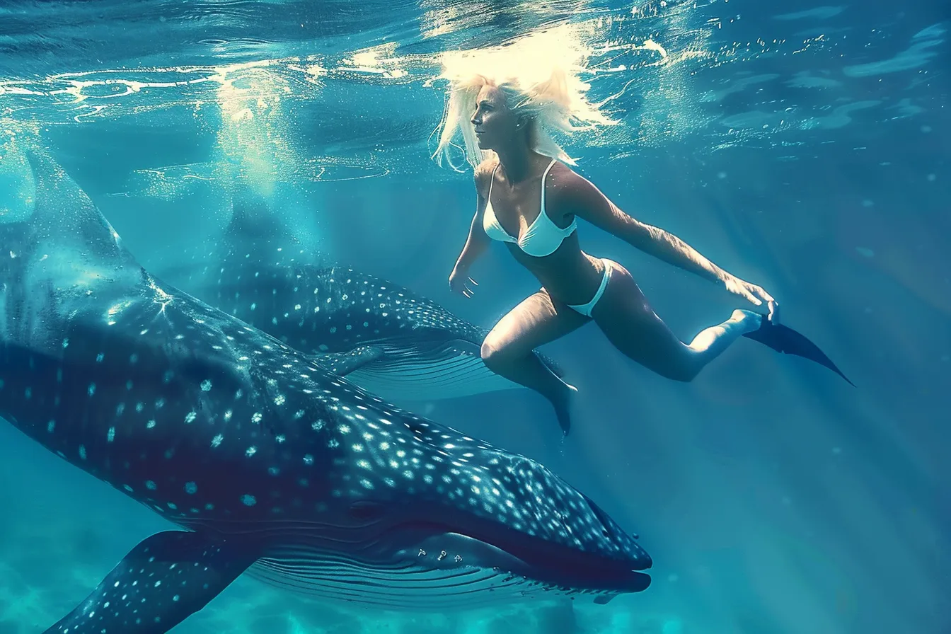 Giant whale won't leave diver alone - Then she notices the terrifying reason why