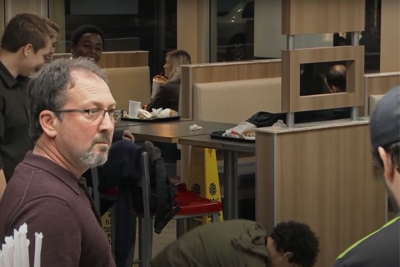 Teens Bullying Boy At Burger King, Don’t Notice Man On Bench
