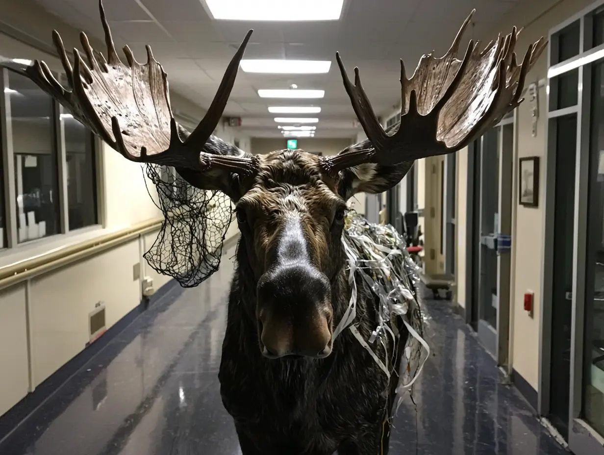 Moose Breaks Into Hospital—Nurse Brought to Tears by What She Sees on its Antlers.