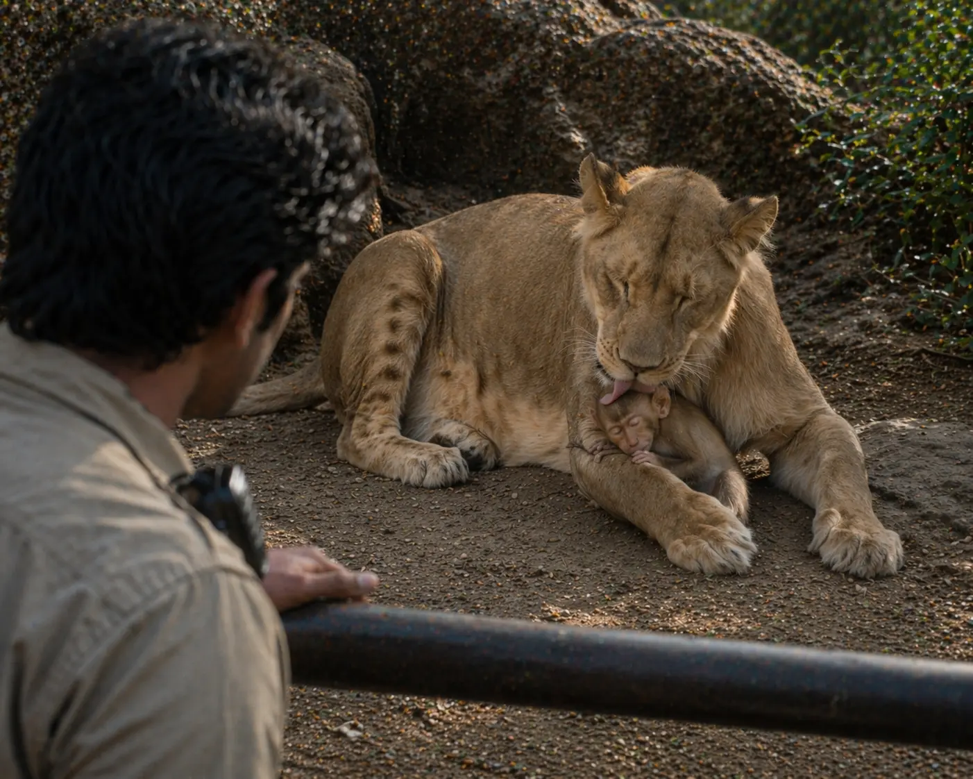 This Baby Monkey Fell Into a Lion Enclosure—What Happened Next Had Everyone Holding Their Breath