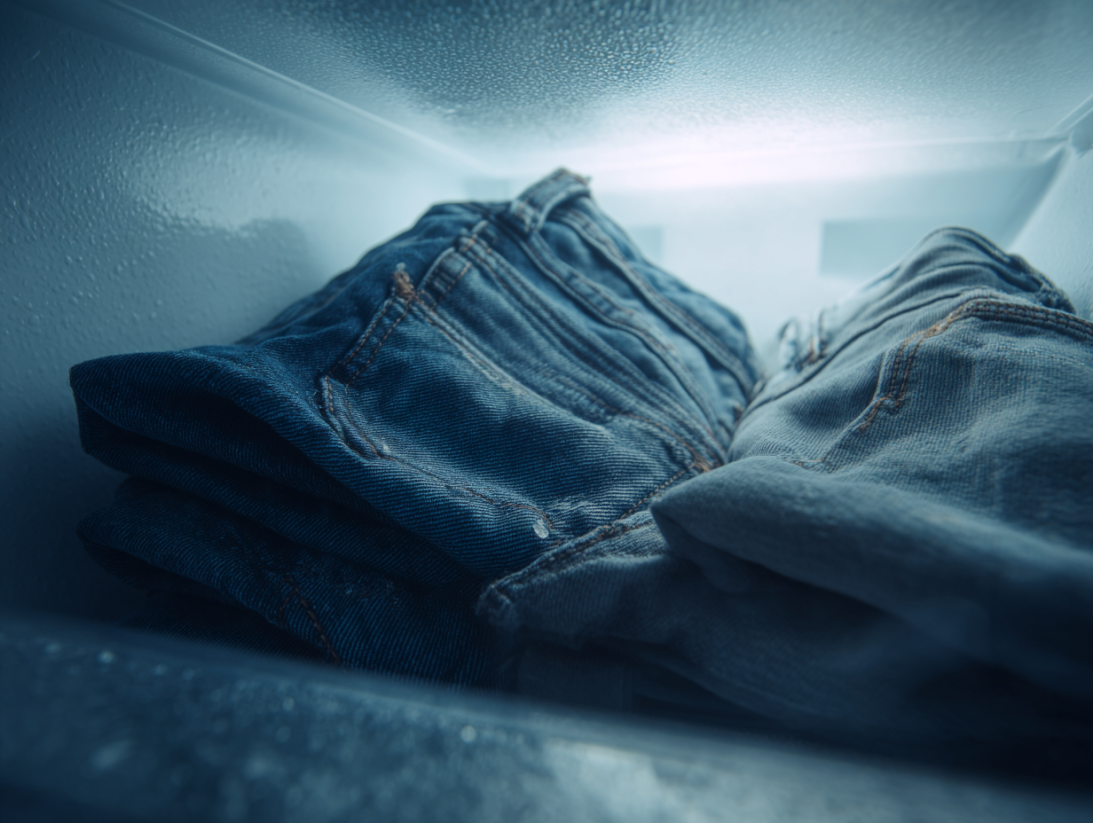 Sie legt ein Paar Jeans über Nacht in den Gefrierschrank - was am nächsten Morgen passiert