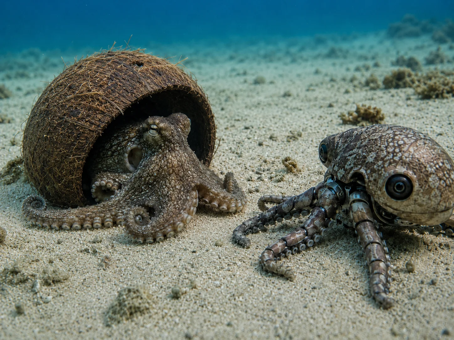 Wissenschaftler platzieren diesen Roboter-Oktopus neben einen Kokosnuss-Oktopus - dann passiert etwas Bizarres...