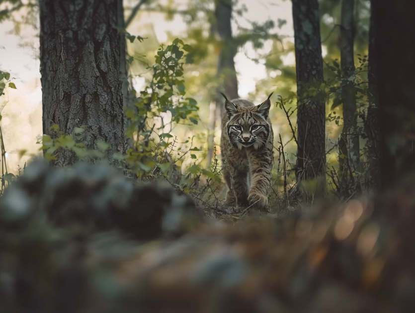 Ein wilder Bobcat nähert sich einer Frau, und sie beschließt, ihm zu folgen