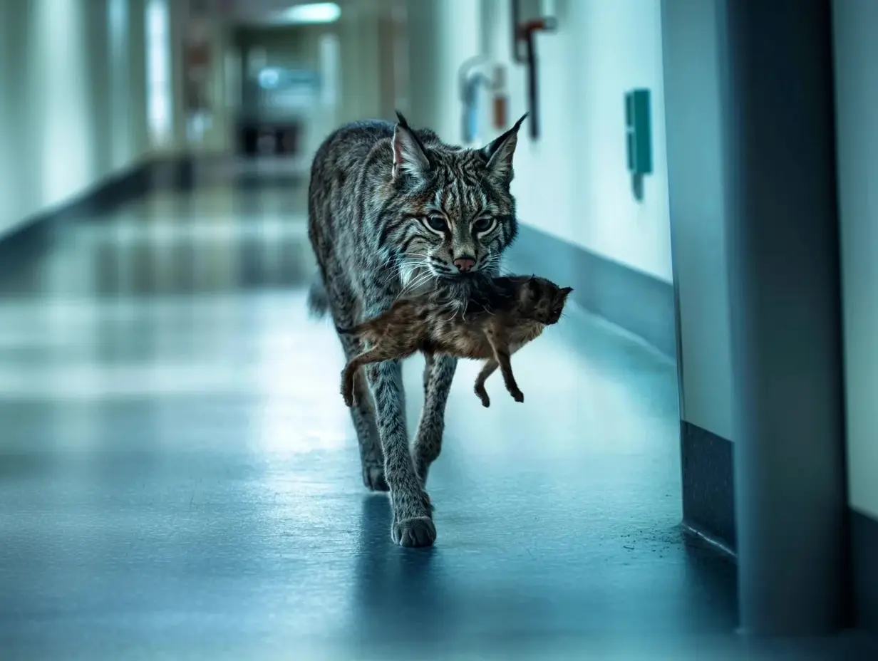 Bobcat bricht ins Krankenhaus ein - Krankenschwester ist zu Tränen gerührt über das, was er im Maul trägt