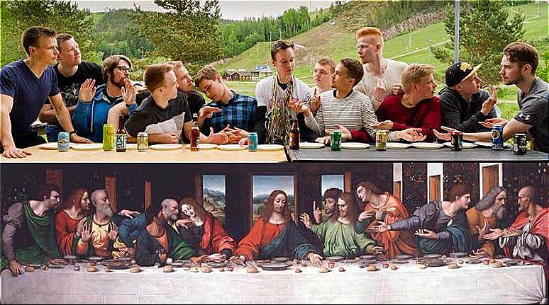 Junggesellenabschied Jesus Mahl am Tisch