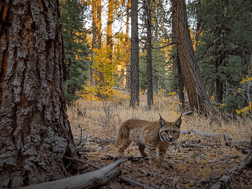 Ein wilder Bobcat nähert sich einer Frau, und sie beschließt, ihm zu folgen