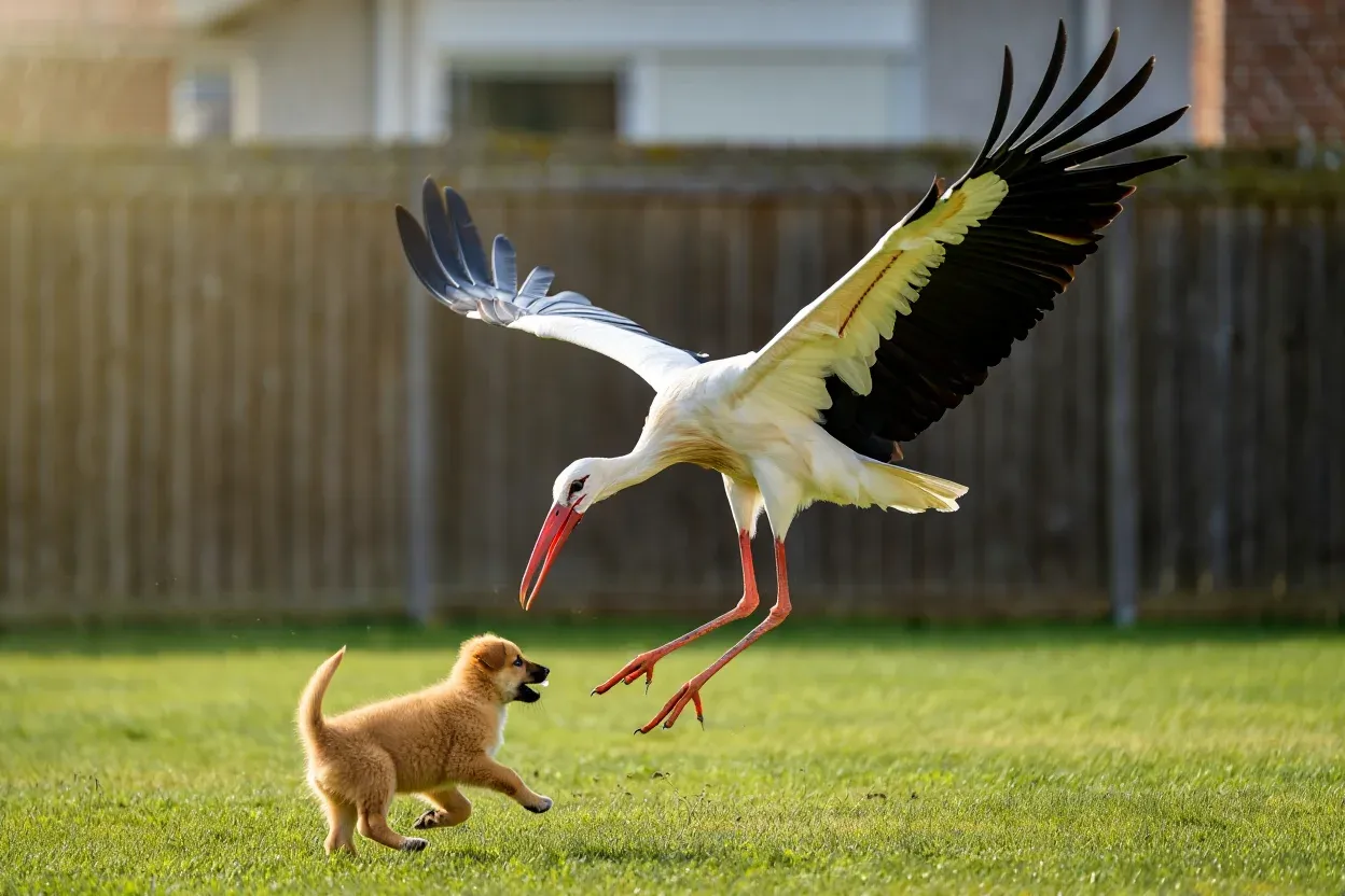 Storch schnappt sich Welpen aus dem Garten – Was die Nachbarn entdecken, wird dich umhauen!
