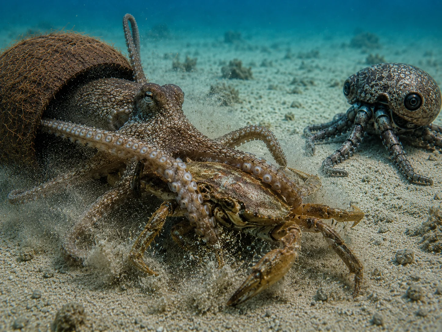 Wissenschaftler platzieren diesen Roboter-Oktopus neben einen Kokosnuss-Oktopus - dann passiert etwas Bizarres...