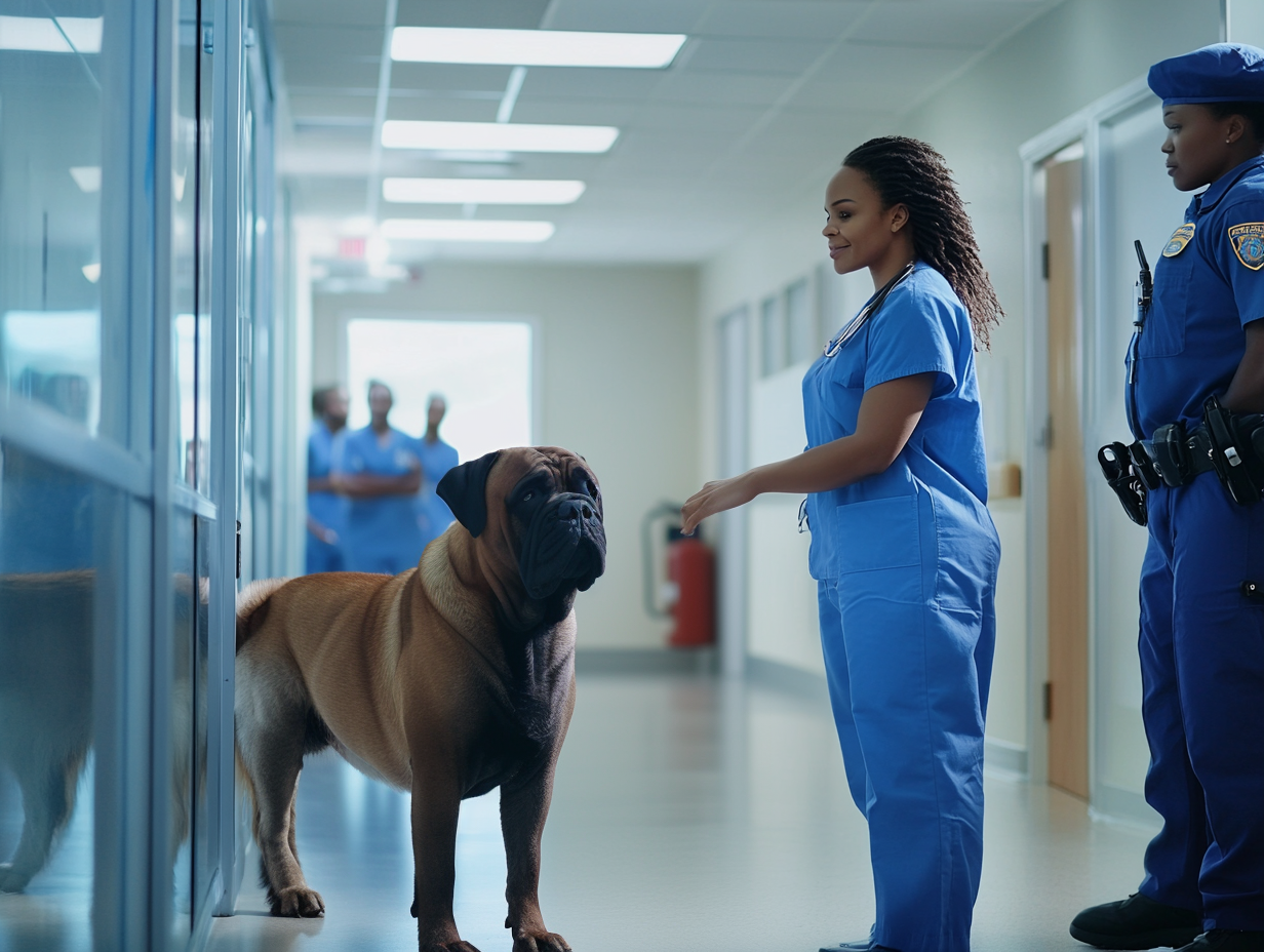 Os funcionários ficam horrorizados quando um cachorro entra no hospital carregando este..