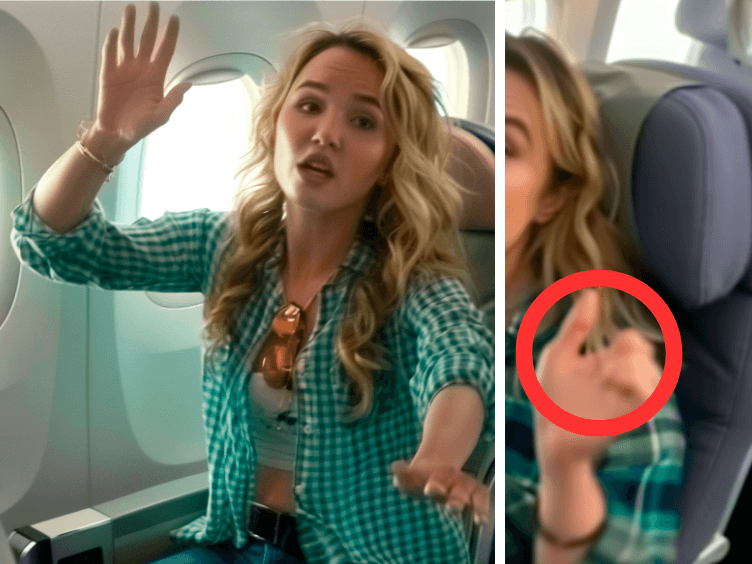 Mulher jovem continua fazendo sinais com as mãos no avião - quando a aeromoça percebe o motivo, ela alerta as autoridades
