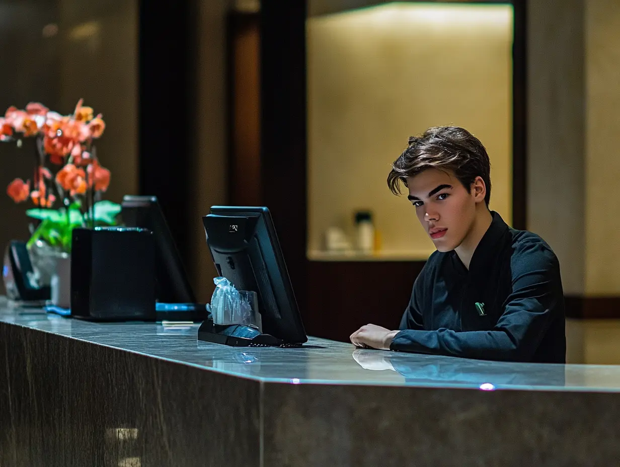 Um funcionário de hotel decide sair para descansar, mas não percebeu que o urso estava à espreita do lado de fora