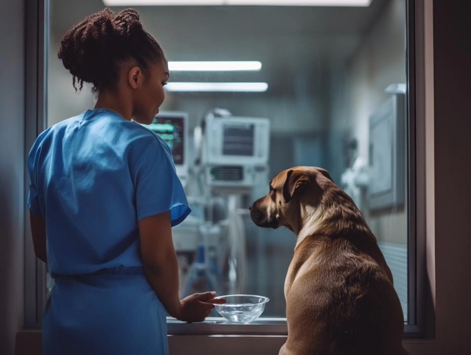 Os funcionários ficam horrorizados quando um cachorro entra no hospital carregando este..