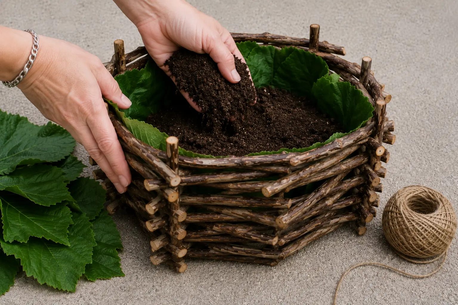 Esta jardineira usa gravetos em vez de comprar cestos suspensos - sua alternativa "faça você mesmo" não custou quase nada