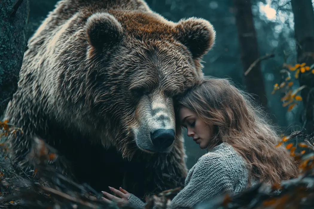 Mulher segue urso na floresta depois que ele se aproxima inesperadamente dela no ponto de ônibus