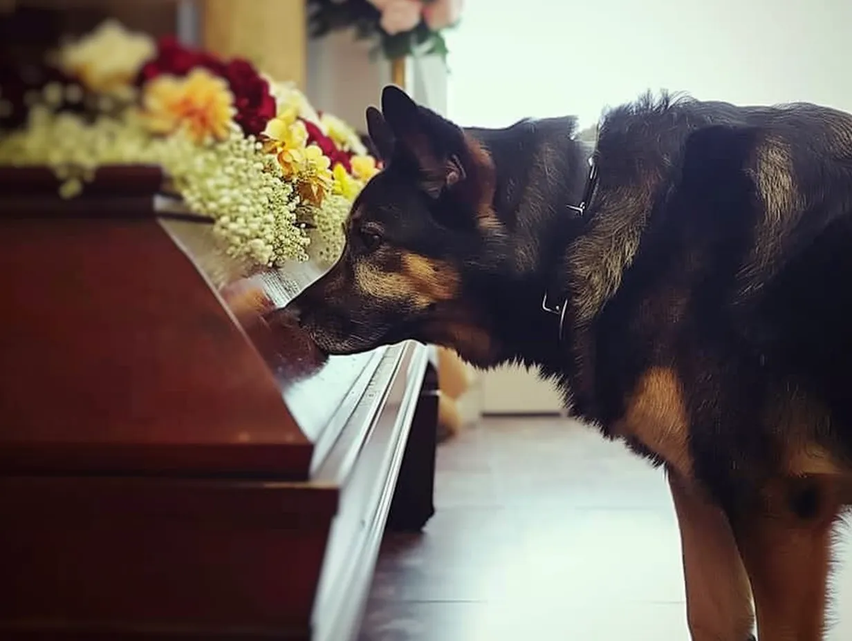 Ex-cachorro de polícia continua latindo para o caixão do antigo dono - revelando o segredo que ele levou para o túmulo