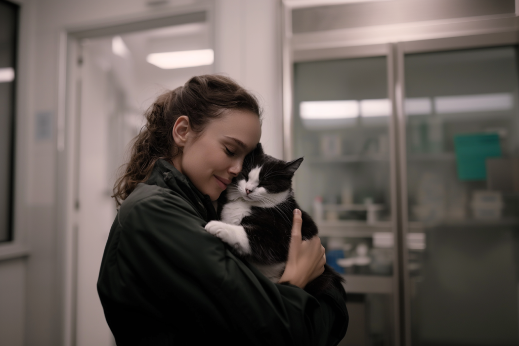 O gato continua abraçando o amigo antes de ser colocado para dormir - A razão por trás disso vai fazer você ficar pálido!