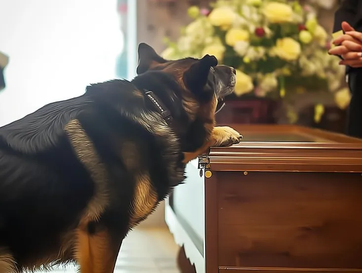 Ex-cachorro de polícia continua latindo para o caixão do antigo dono - revelando o segredo que ele levou para o túmulo
