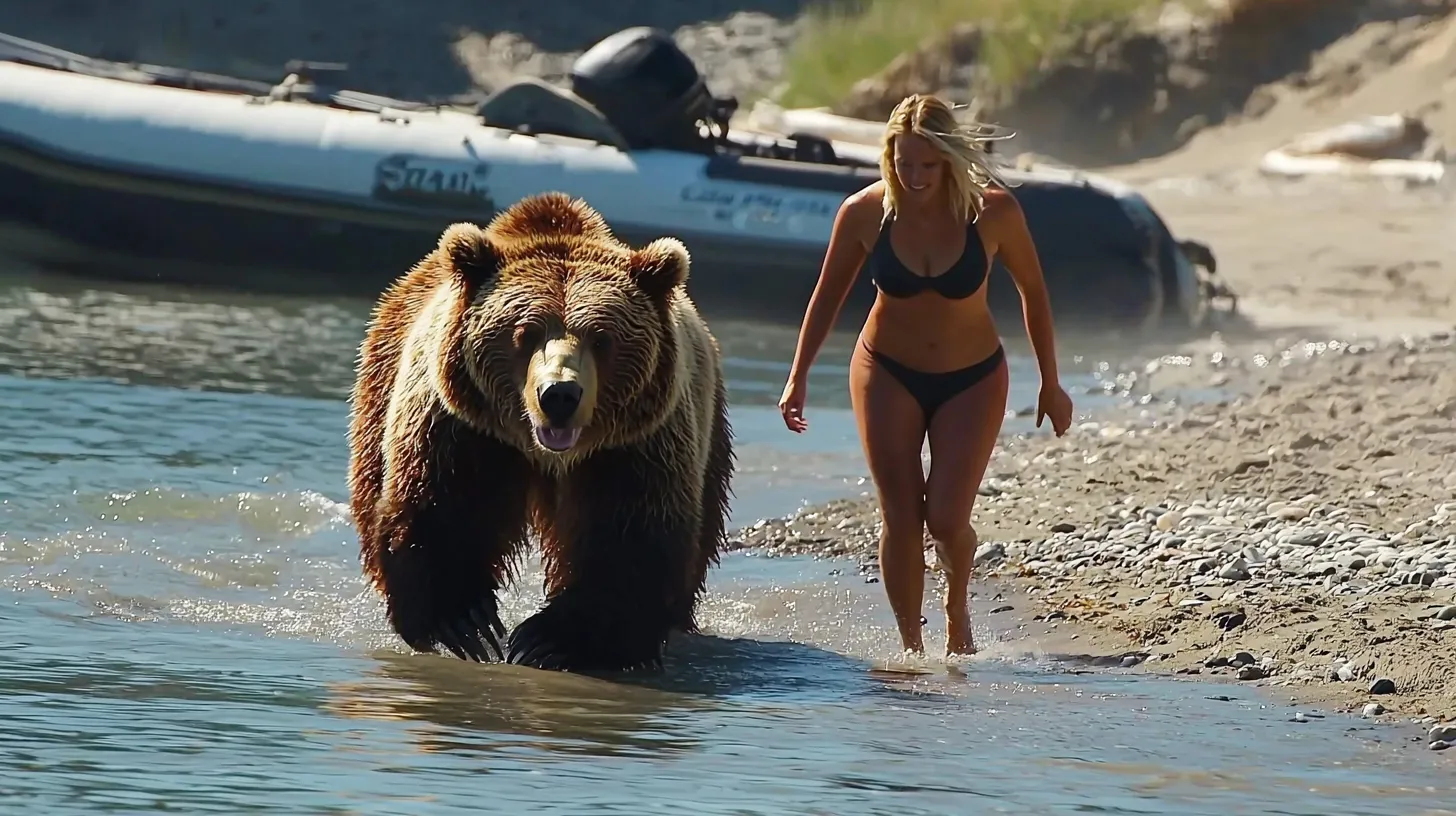 Woman Follows Bear into the Sea After It Approaches Her on the Beach
