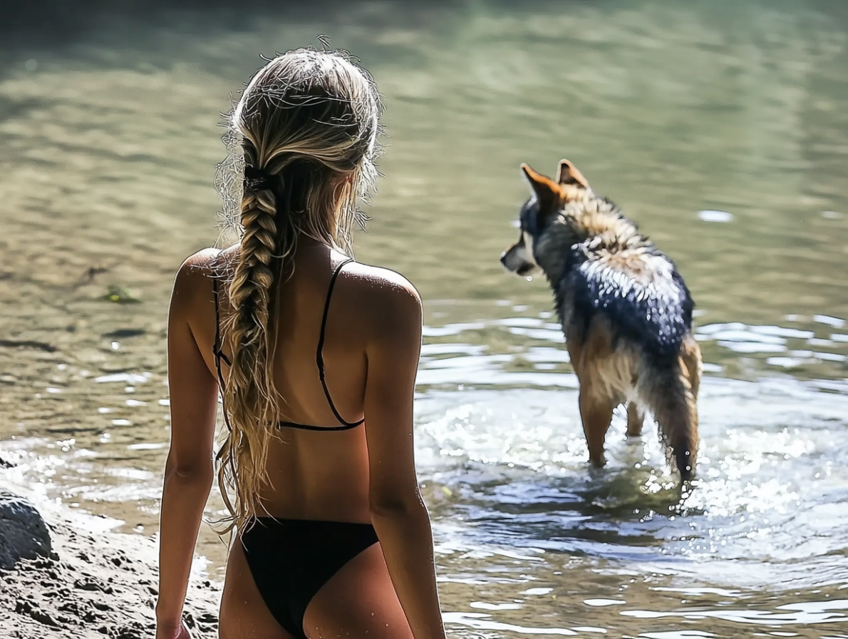 Woman Follows Wolf into the Sea After It Approaches Her on the Beach