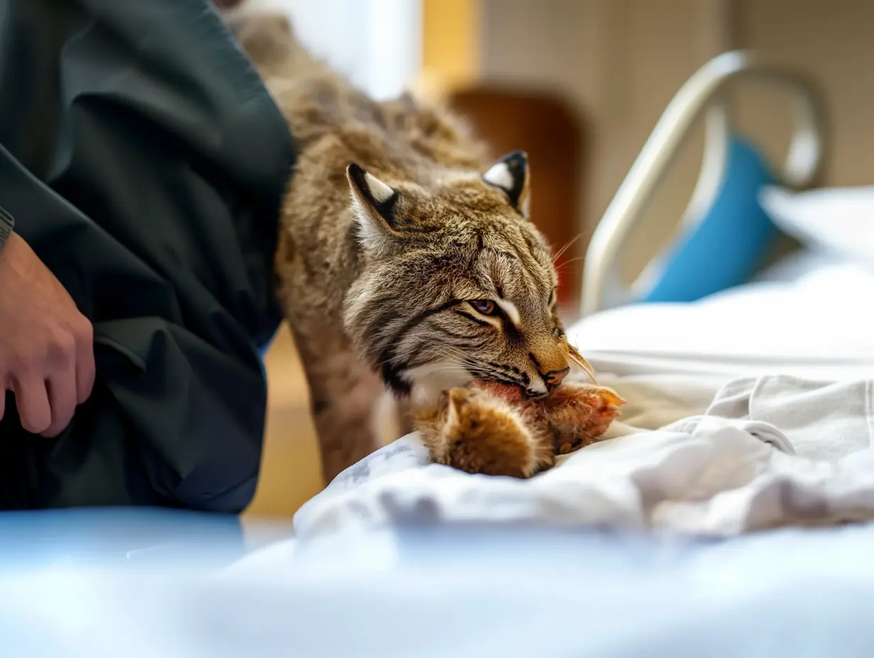 Bobcat irrompe in ospedale: l'infermiera è in lacrime per ciò che porta in bocca