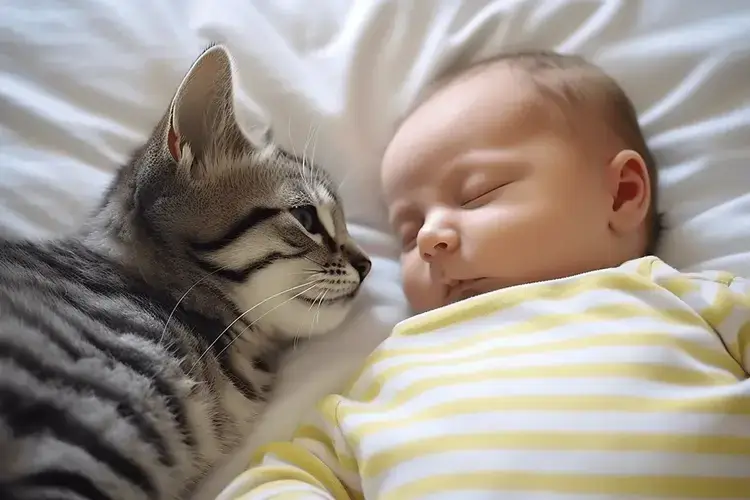 Il gatto non lascia dormire il bambino da solo, così i genitori mettono una telecamera notturna.