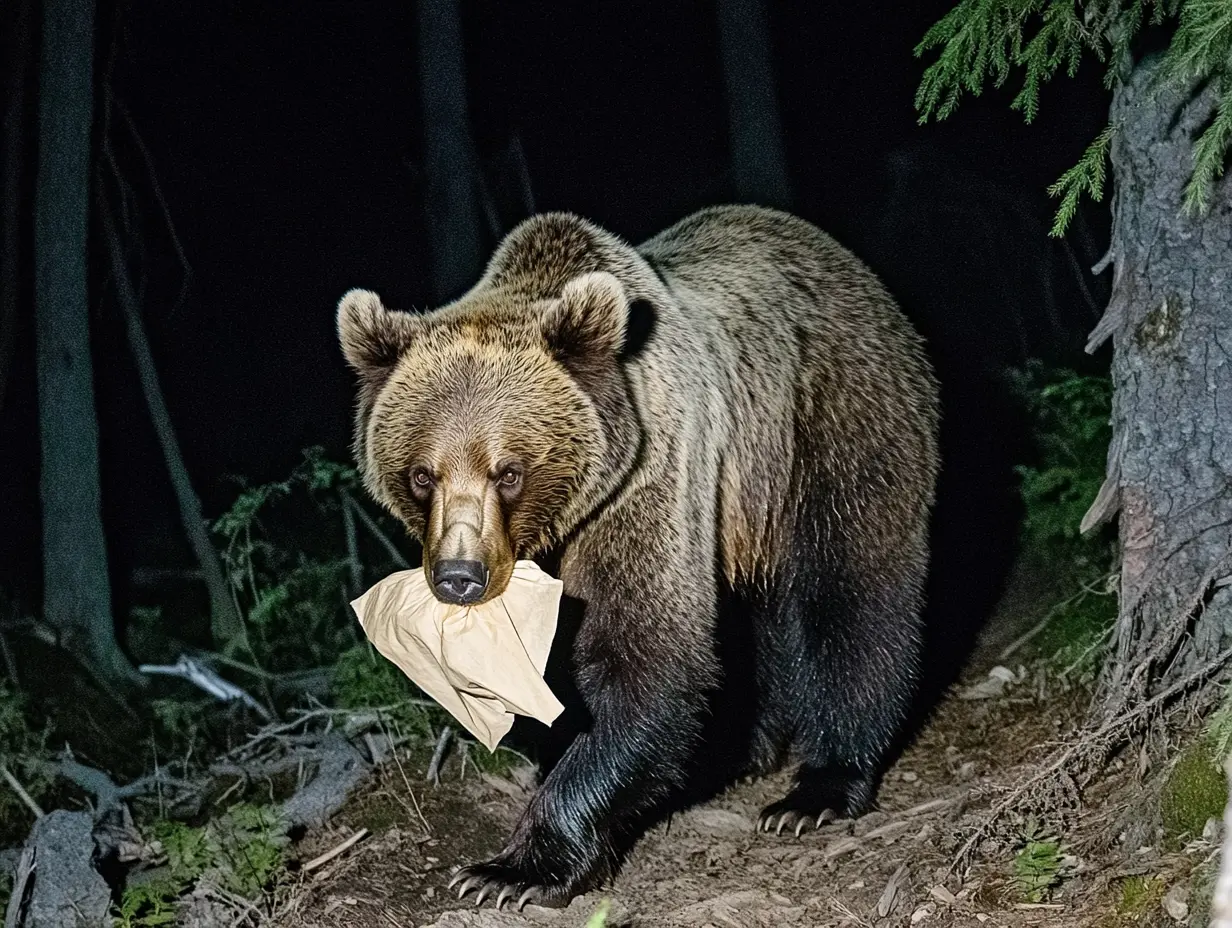 Un impiegato d'albergo decide di uscire per una pausa, ma non si accorge dell'orso che si aggira all'esterno