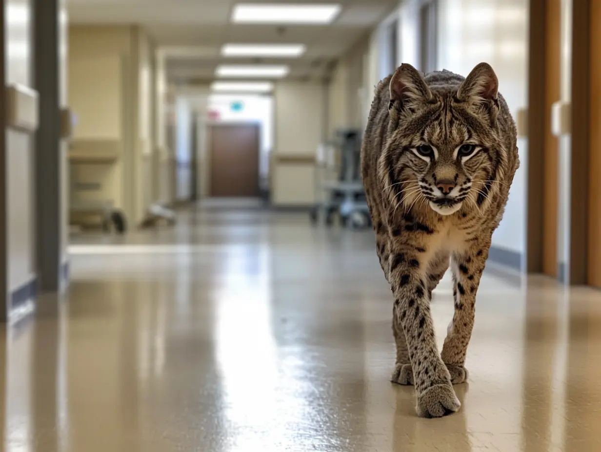 Bobcat irrompe in ospedale: l'infermiera è in lacrime per ciò che porta in bocca