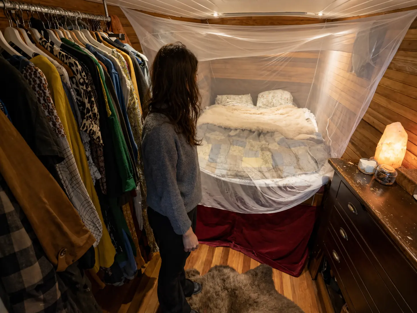 Deze jonge vrouw woont aan boord van een kleine oude boot volledig buiten het net - het interieur heeft ons echt verrast