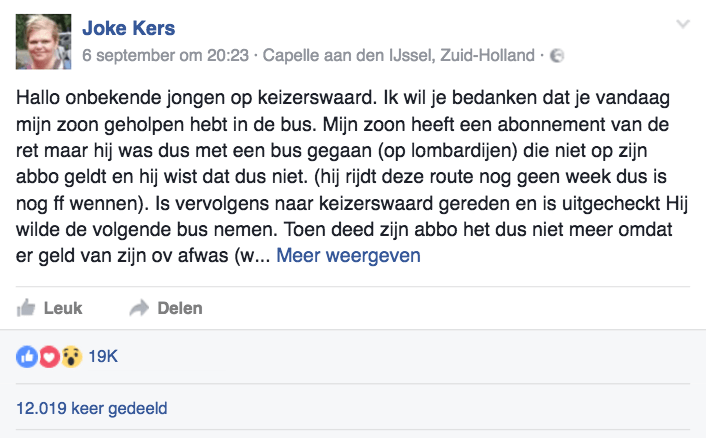 Moeder bedankt held in de bus: "Al ken ik je niet: ik weet dat jij een heel goed mens bent." Deel mee svp!
